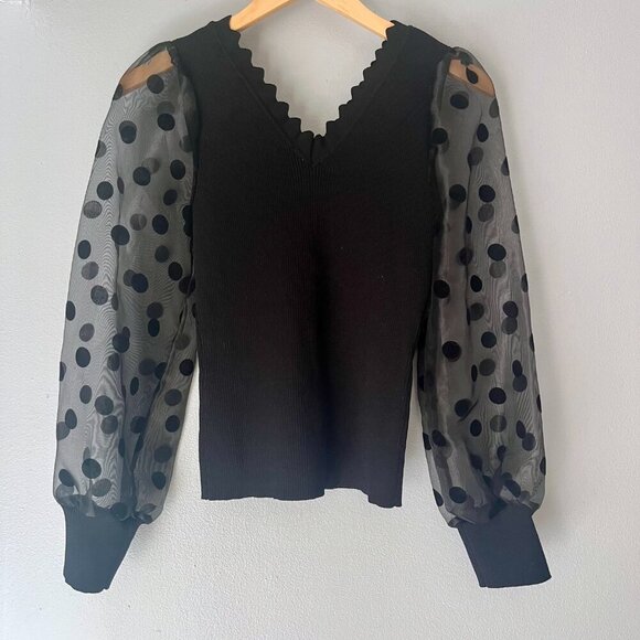NEW Gracia Black Sheer Long Sleeve Sweater Top M - Picture 6 of 7